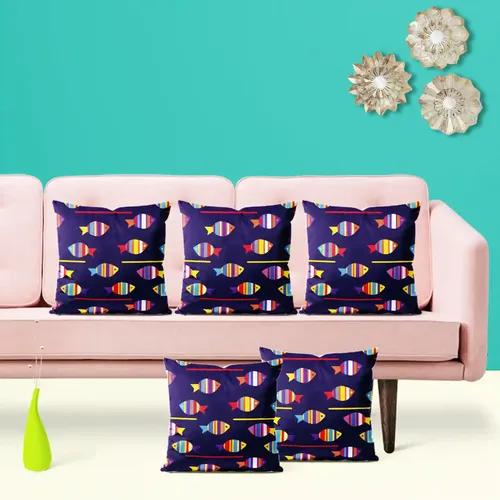 ArtzFolio Colourful Fishes | Decorative Cushion Cover for Bedroom & Living Room | Velvet Fabric | 12 x 12 inch (30 x 30 cms); Set of 5 pcs