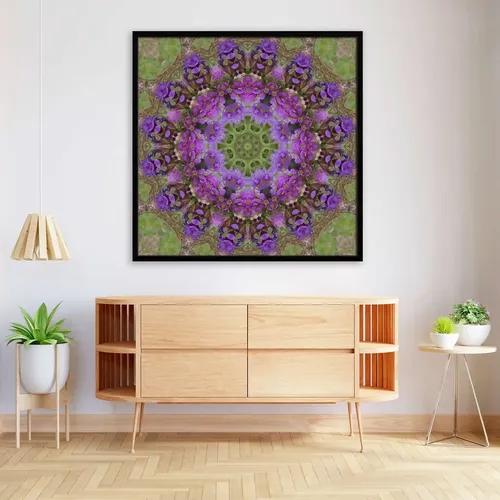 ArtzFolio Purple Floral Mandala D1 | Premium Canvas Painting for Bedroom & Living Room | Black Wood Frame | 24 x 24 inch (61 x 61 cms)