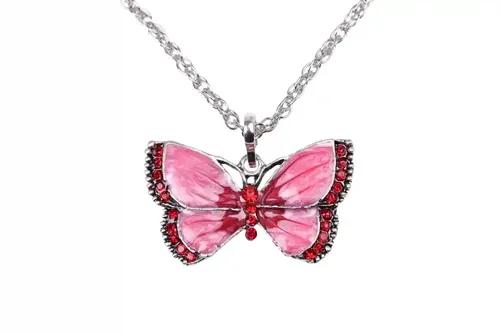 Pink Butterfly Pendant with Silver Chain