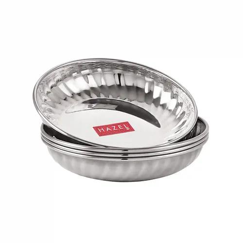 HAZEL Stainless Steel Serving Sweet Dish Dessert Plate, Set of 4, 310 ML Each, Silver