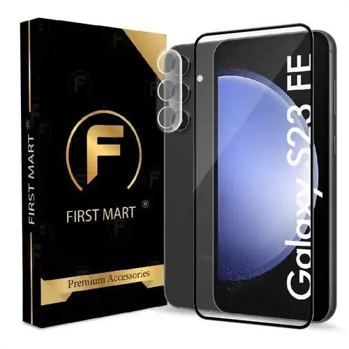 FIRST MART Tempered Glass and Crystal Clear Camera Lens for Samsung Galaxy S23 FE 5G with Edge to Edge Screen Coverage and Easy Installation | Transparent