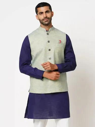 Indivisual Men's Two tone Yarn Dyed Lime Zest Nehru Jacket - S(Lime)