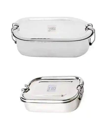 Jvl Stainless Steel Rectangular Not Leak Proof Lunch Box With Inner Plate & Small Kar Single Layer Lunch Box With Inner Plate - Set Of 2