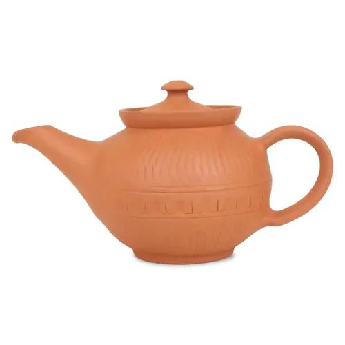 KSI Terracotta Handmade Tea Kettle with Lid Made of Clay for Kitchen Clay Tea Pot Kettle Chai ki Ketli 750 ML, 15 cm (H) x 23 cm (L) x 11 cm (W)