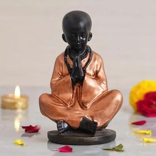 WEBELKART Premium Monk Buddha Showpiece Idol for Home Décor, Living Room, Outdoor, Gift, Home, Peace, Good Luck Diwali Corporate Gifts (6.29" Inches)