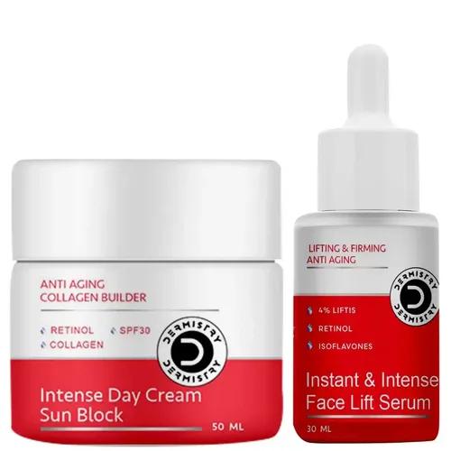 Dermistry Anti Ageing Collagen Builder Spf30 Retinol Hyaluronic Acid Sunblock Day Cream & Instant & Intense 4% Lifts & Retinol Anti Aging Face Serum | Hyaluronic Acid D Biotin | Reduces Fine Lines Wrinkles | Hydrating Skin Nourishing Age Protect & Skin Firming For Men & Women ( Pack Of 2 - 80 Ml )