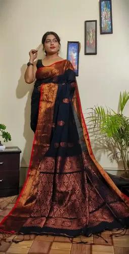 Cotton Tangail Black Handloom Saree