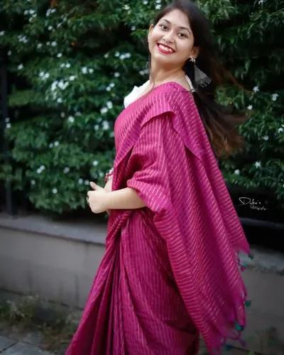 Pure Cotton Tant Weaving Handloom Saree - Magenta