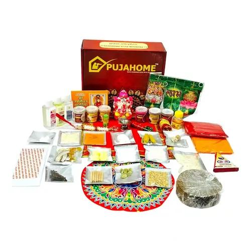 Pujahome Ganesh Puja Samagri Kit for Ganesh Pujan/Ganpati Pooja Kit/Ganesh Chaturthi Puja/Ganesh Pooja with Mitti(Painted Clay) Ganesh Murti(42 Items)