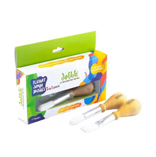 dabble Jumbo Paint Brush Set / Eco-Friendly Wooden Paint Brush Pack for Toddlers / Easy to Grasp / Pack of 2 / Washable Chubby Paint Brushes / Gift for Toddlers / Pre Writing Skills / 1 Year +