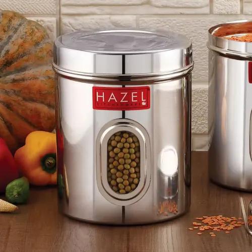 HAZEL Stainless Steel Transparent Kitchen Storage Containers with Air Tight Lid, 2400 ML