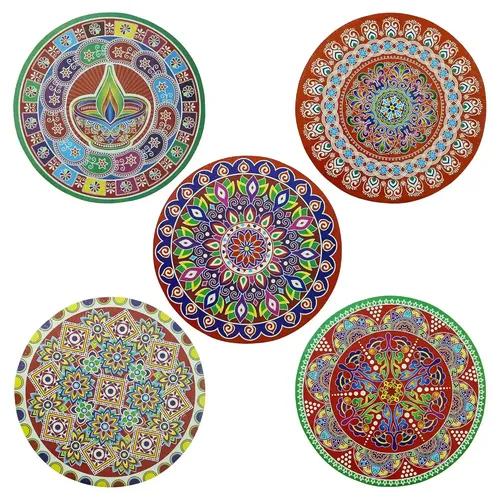 WEBELKART Premium Pack of 5 Diwali Rangoli Set Stickers Floor Decoration Wall Décor Self Adhesive Sticker Rangoli Waterproof Vinyl Floor Sticker Multicolor 14" Inches