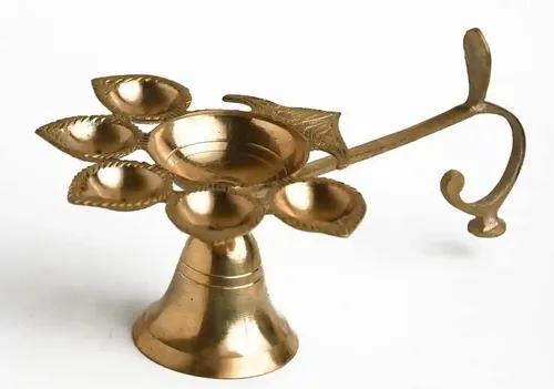 ALODIE - Panch Pradip | Brass Pancha Deepam | Panchmukhi Diya Stand for Puja Big Size | Pancharati for Pooja | Pradip for Puja | Brass Deepam | Pancha Deepam Brass for Home, Temple