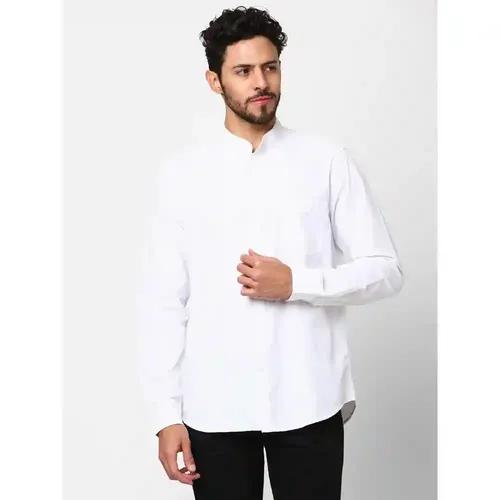 Indivisual Men's Band Collar Solid Bright White Shirt - S