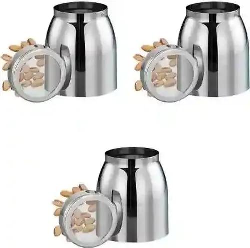 JVL Stainless Steel Kitchen Storage Canister With See Through Lid Unbreakable Jar - 800 ml - Pack of 3