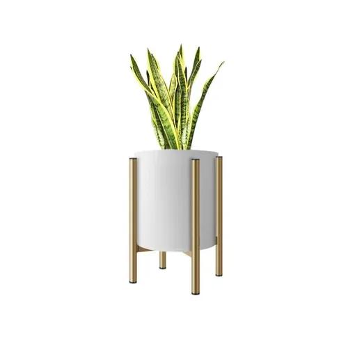 AMASS HANDICRAFTS Modern Metal Floor Flower Stands Planters for Living Room Bedroom Display Plant Stands For Indoor - Outdoor Balcony Plants Stand with Planter Pot (White)