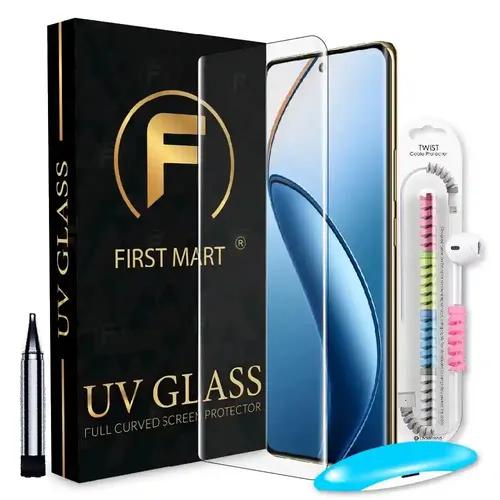 FIRST MART Tempered Glass for Realme 12 Pro Plus 5G / Realme 12 Pro/Realme 11 Pro Plus with Edge to Edge Full Screen Coverage and Easy UV Glue Installation Kit and Cable Protector, Pack of 1