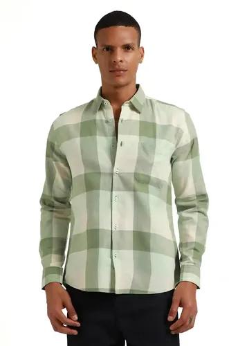 Banana Club Melange Apple Green Check Shirt- (Small)