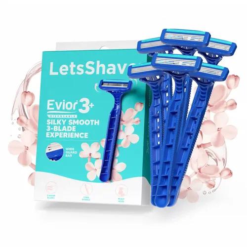 LetsShave Evior 3 Blade Plus Disposable Razor For Women (Pack Of 6) | Painless Hair Remover For Women | Stainless Steel Blades