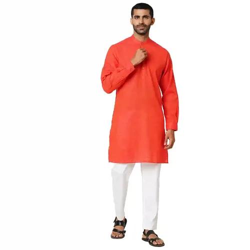 Indivisual Men's Dobby Coral Rose Kurta - S