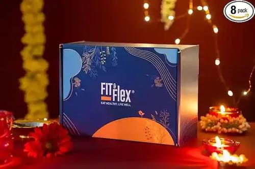 Fit & Flex Healthy Diwali Gift Box Assorted Pack of Premium Snacks (Granola, Muesli, Chocolates & Namkeen) - As Seen on Shark Tank India - Pack of 7