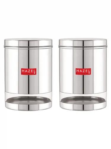 HAZEL Stainless Steel Containers Set For Kitchen Storage Transparent See Through Glossy Finish Storage Jars Dabba, Set of 2, 3000 ML Each, Silver