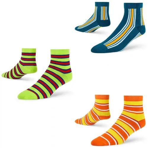 DYNAMOCKS Men's and Women's Combed Cotton Ankle Length Socks (Pack of 3) (Multicolour, Free Size)_Stripes_14.0_Elegant_11.0