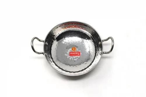 HAZEL Stainless Steel Kadai with Handle 700 ml I Curved Bottom for Faster Cooking I Hammered Tone Design