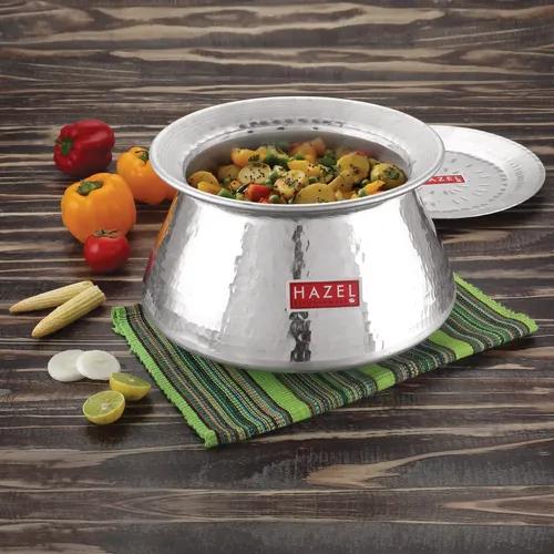 HAZEL Biryani Pot| Aluminium Biryani Handi Set, 5000 ML| Premium Aluminium Hammered Finish Tope, Patila Handi | Multipurpose Aluminium Cooking Utensils for Kitchen Silver