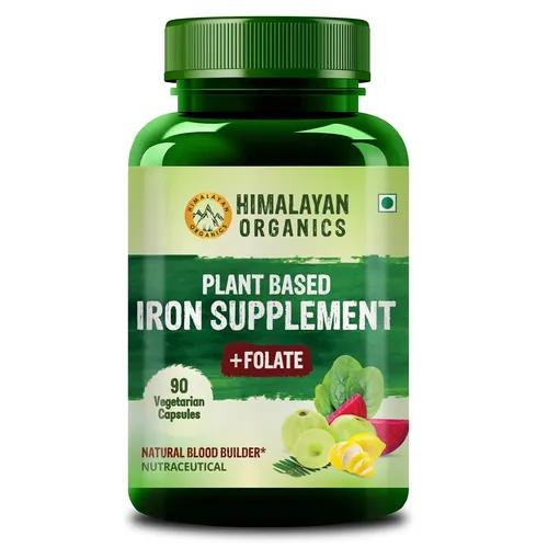 Himalayan Organics Plant Based Iron Supplement with Folate | Blood Builder | Whole Food | 90 Veg Capsules