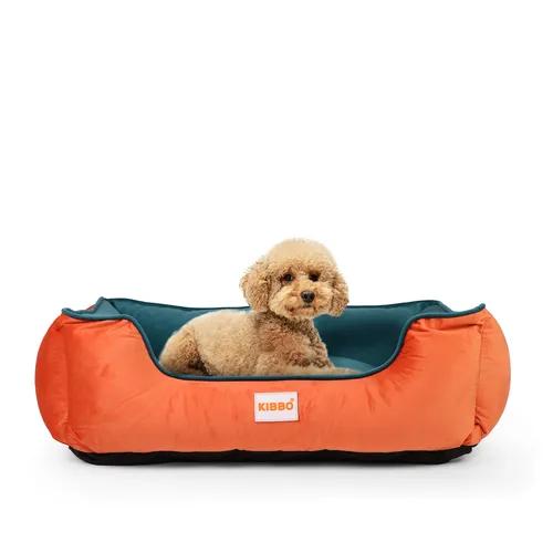 KIBBO Ultra Soft Premium Luxury Dog Bed |100% Polyfill Cotton, Washable Cover, Anti Slip Base| Large and Extra Large Size Breeds|Orange-Green