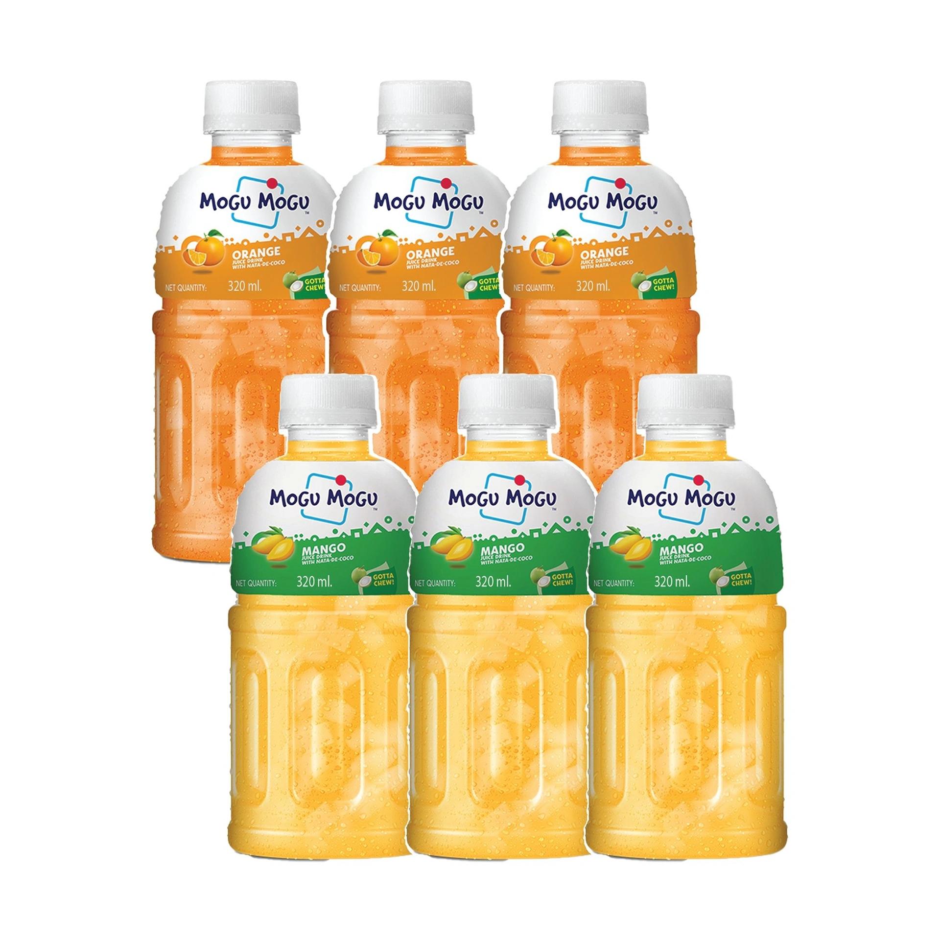 Mogu Mogu Combo Pack of Mango & Orange with 25% NATA De Coco 320ml - (Pack of 6)