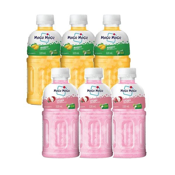 Mogu Mogu Combo Pack of Lychee & Mango  with 25% NATA De Coco 320ml - (Pack of 6)